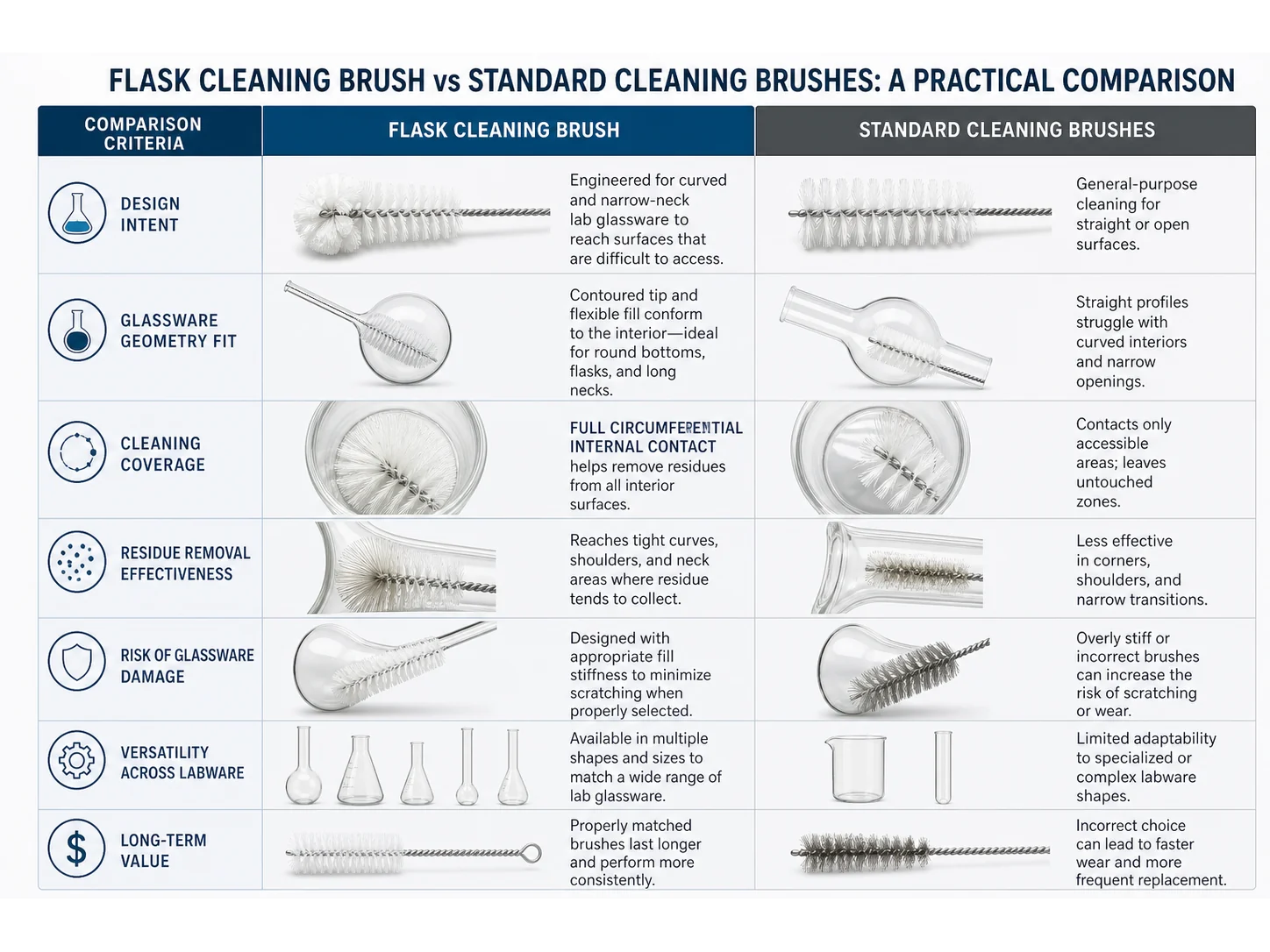 Flask Brush vs Standard Brushes for Laboratory Glassware
