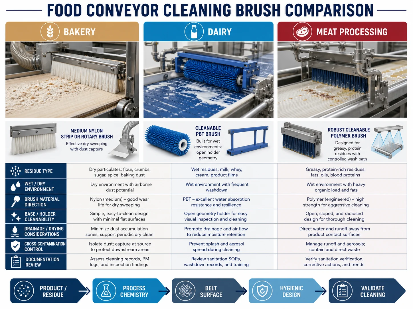 Food Conveyor Brushes: Bakery, Dairy and Meat Processing