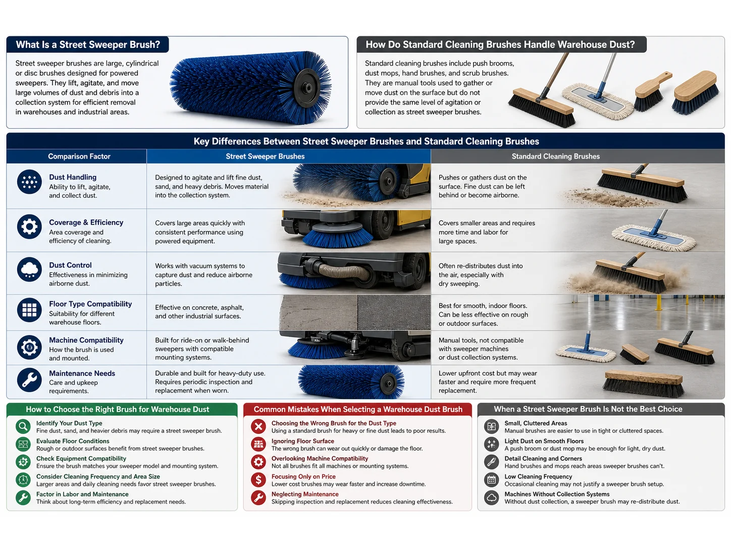 Street Sweeper Brush vs Standard: Warehouse Dust
