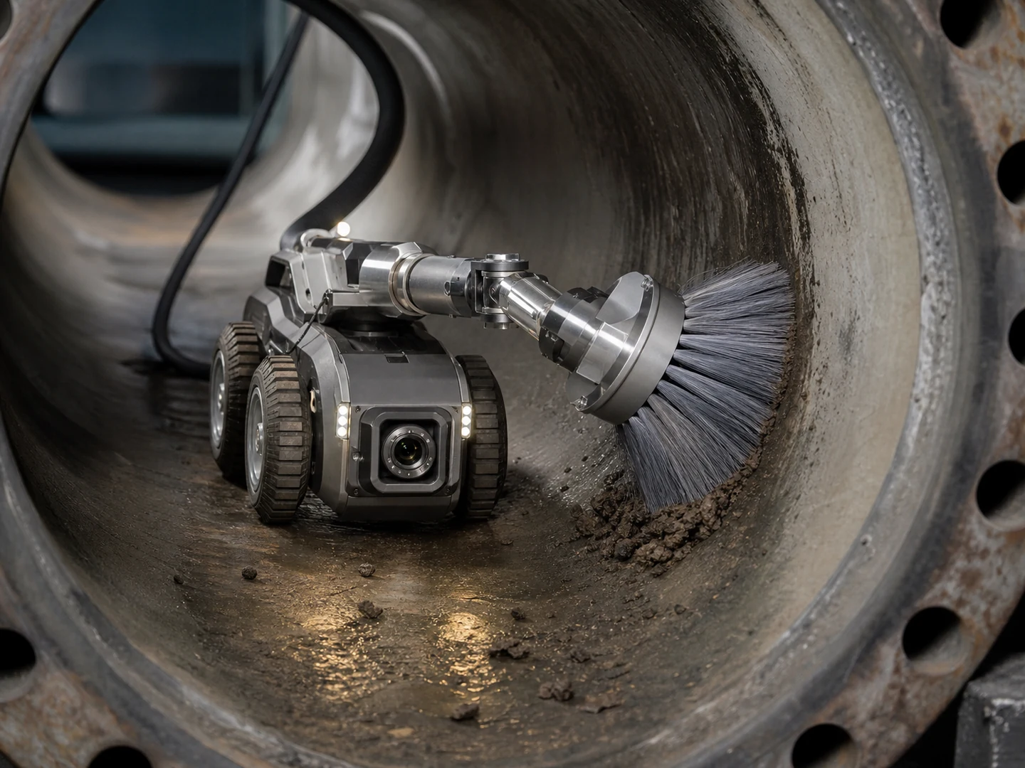 Pipe Robot Brush Attachment Use