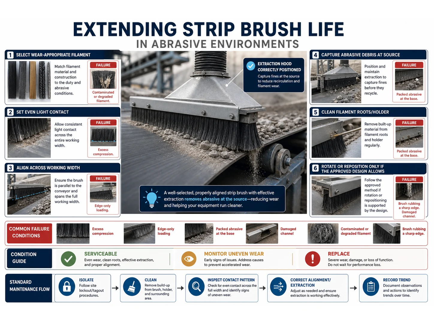 Extending Strip Brush Life in Abrasive Environments cleaning brush guide