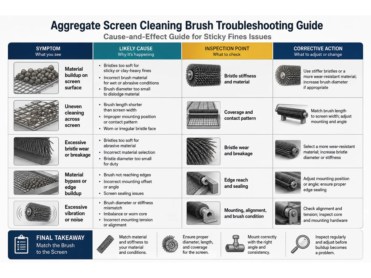 Aggregate Screen Cleaning Brush Guide: Materials, Size, and Mistakes for Sticky Fines