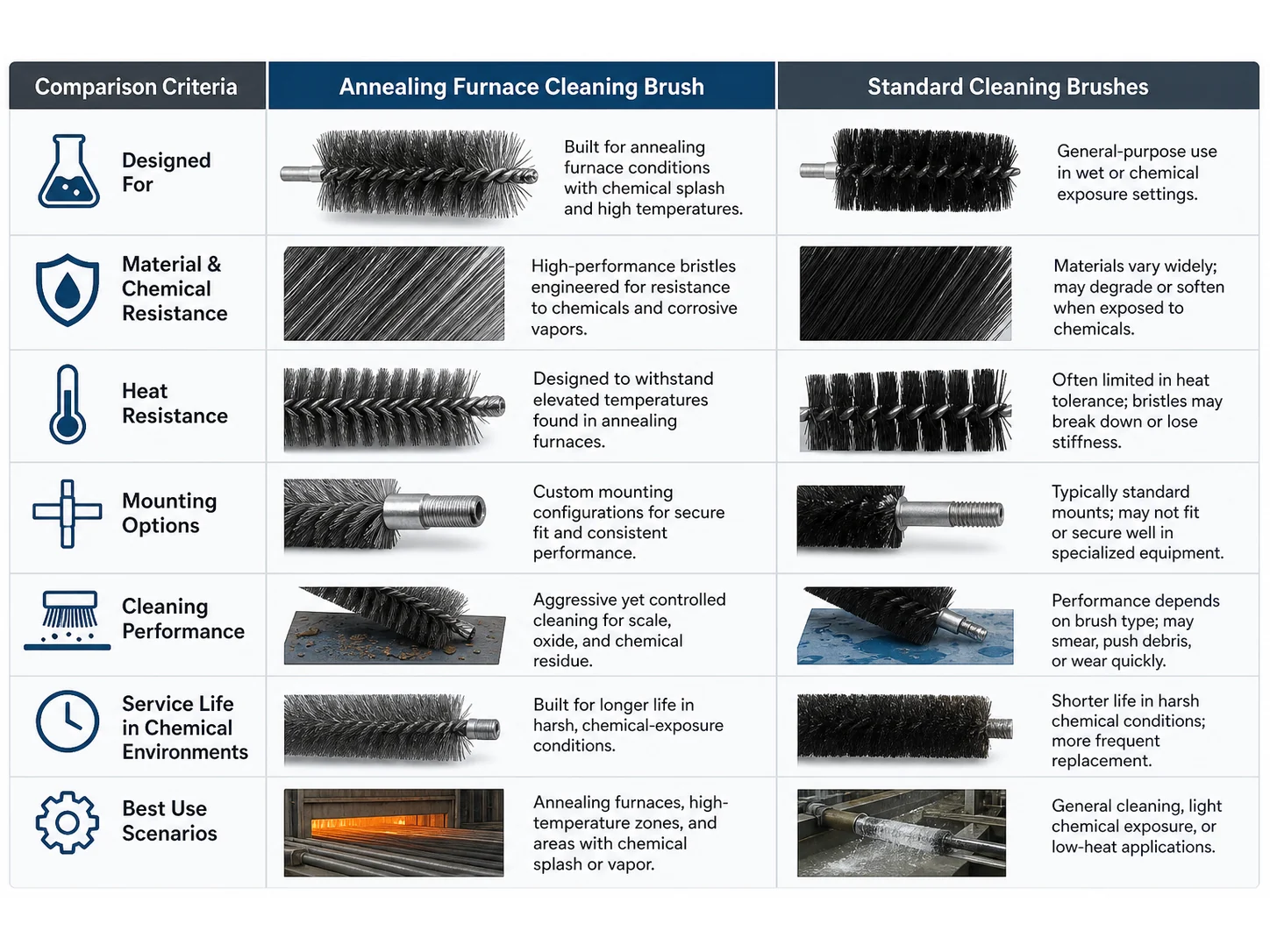 Annealing Furnace Cleaning Brush vs Standard Cleaning Brushes: Which Works Better for Chemical Splash Environments?
