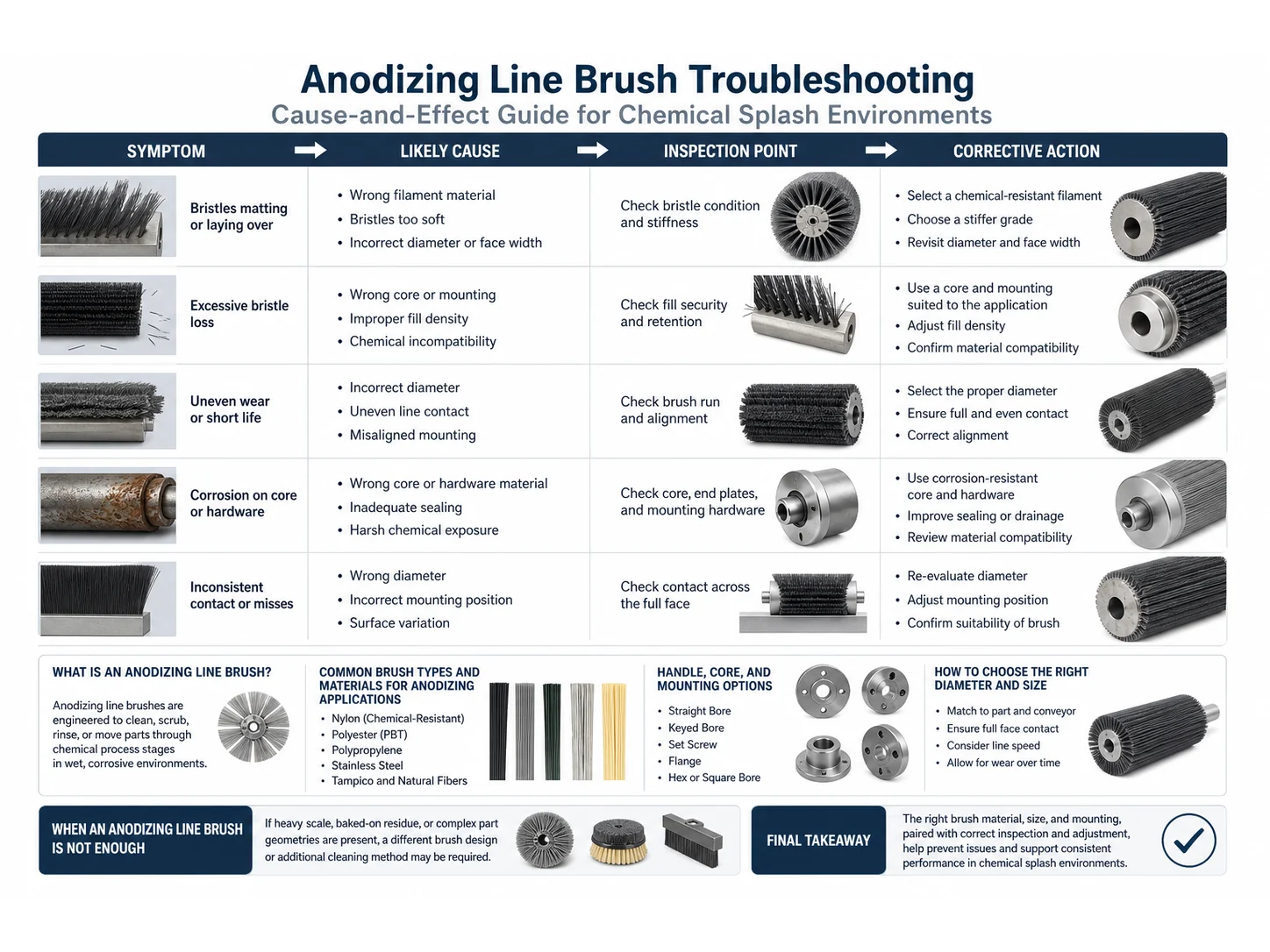 Anodizing Line Brush Guide: Materials, Size, and Mistakes for Chemical Splash Environments
