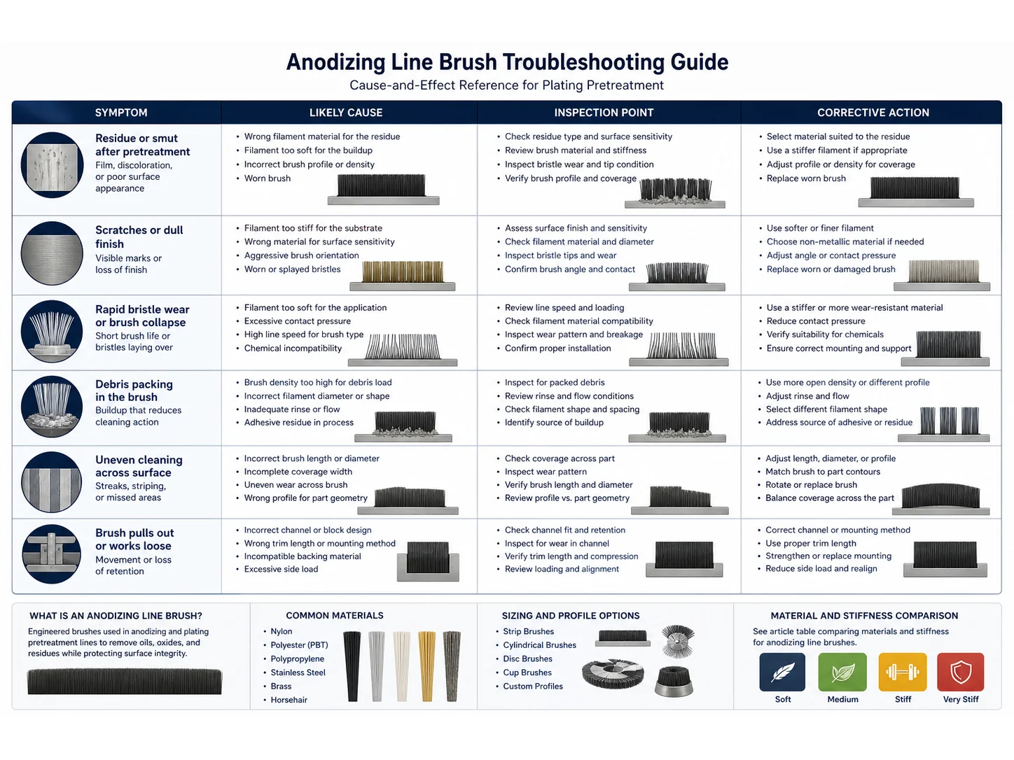 Anodizing Line Brush Guide: Materials, Size, and Mistakes for Plating Pretreatment