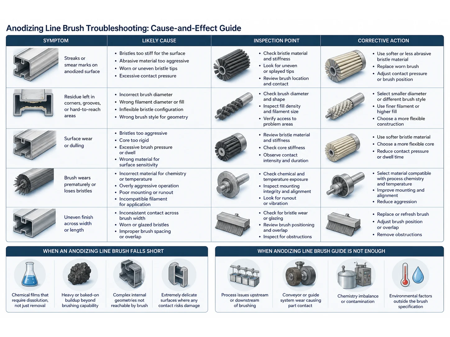 Anodizing Line Brush Guide: Materials, Size, and Mistakes for Surface Finish Control