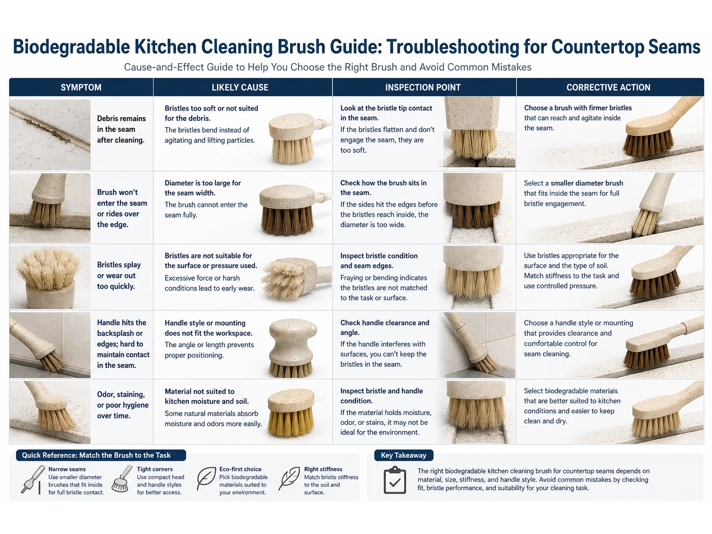 Biodegradable Kitchen Cleaning Brush Guide: Materials, Size, and Mistakes for Countertop Seams