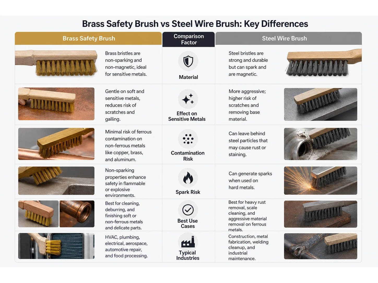 Brass Safety Brush vs Steel Wire Brush: Which Works Better Around Sensitive Metals?