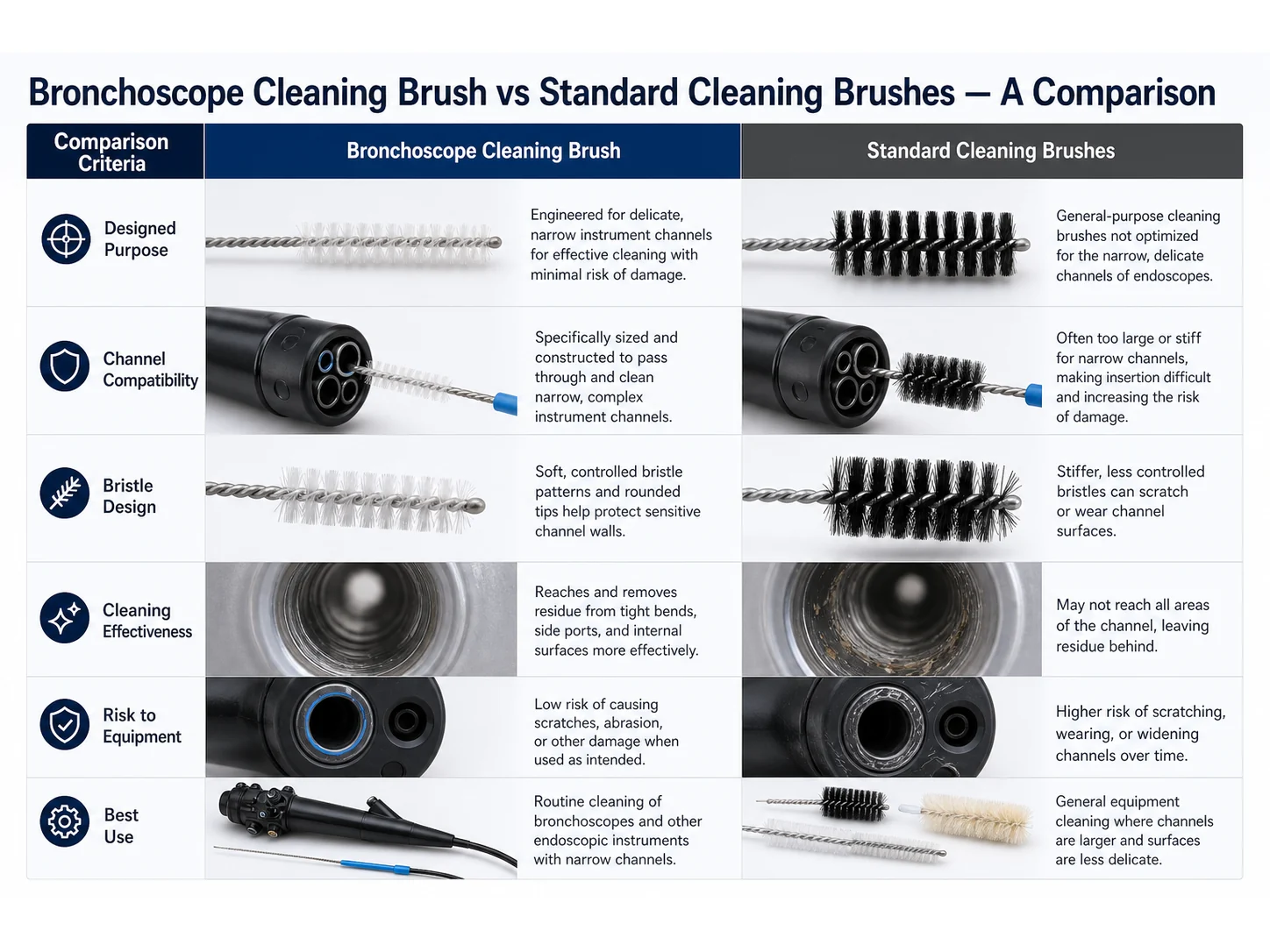 Bronchoscope Cleaning Brush vs Standard Cleaning Brushes: Which Works Better for Narrow Instrument Channels?