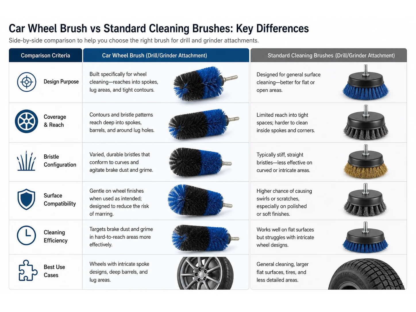 Car Wheel Brush vs Standard Cleaning Brushes: Which Works Better for Drill and Grinder Attachments?