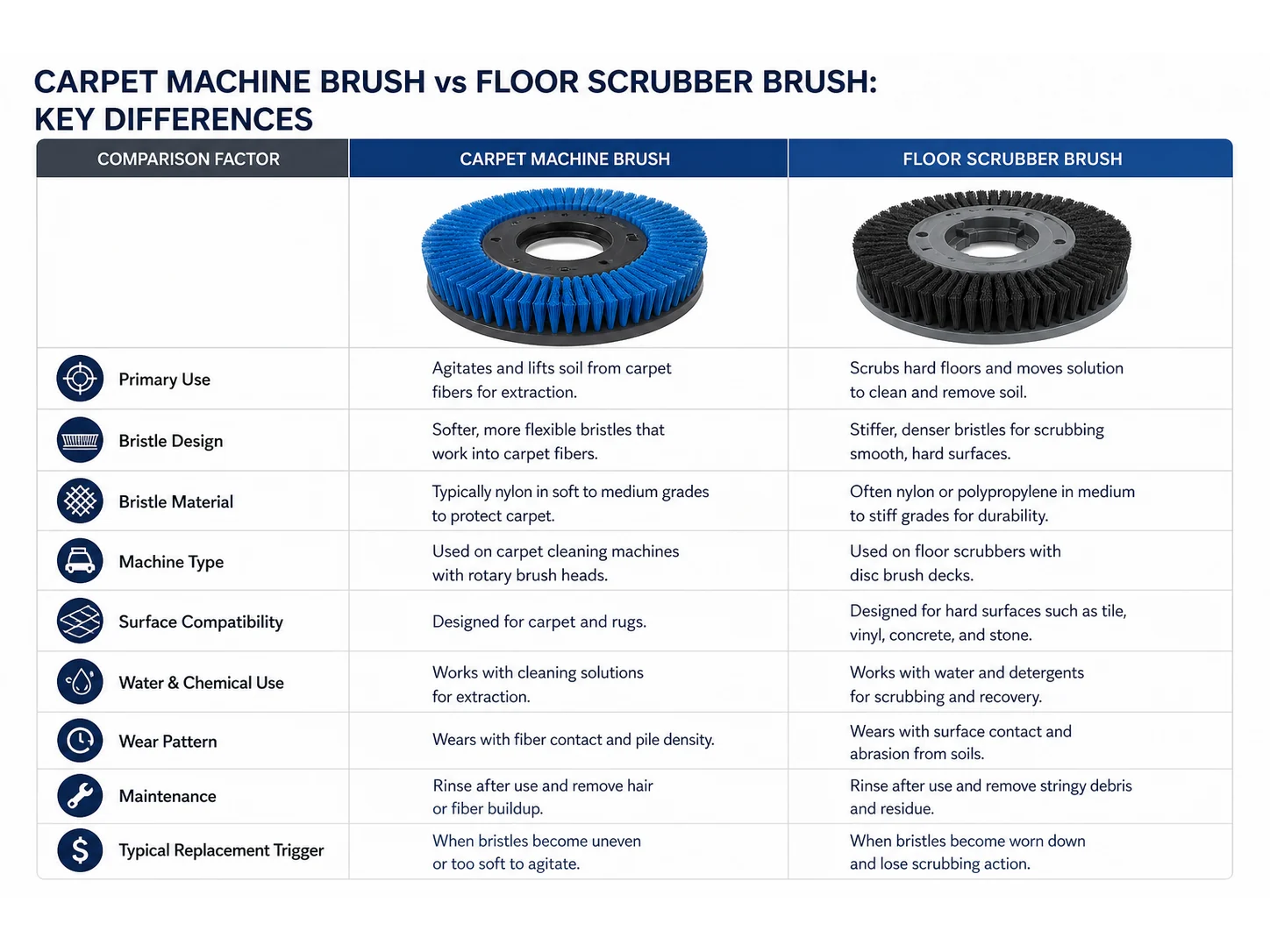 Carpet Machine Brush vs Floor Scrubber Brush: Which Fits the Cleaning Task?