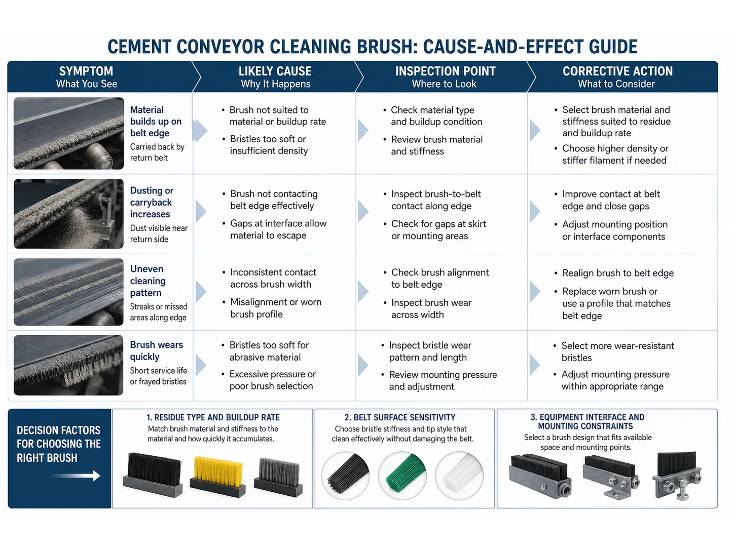 How to Choose Cement Conveyor Cleaning Brush for Belt Edge Contamination