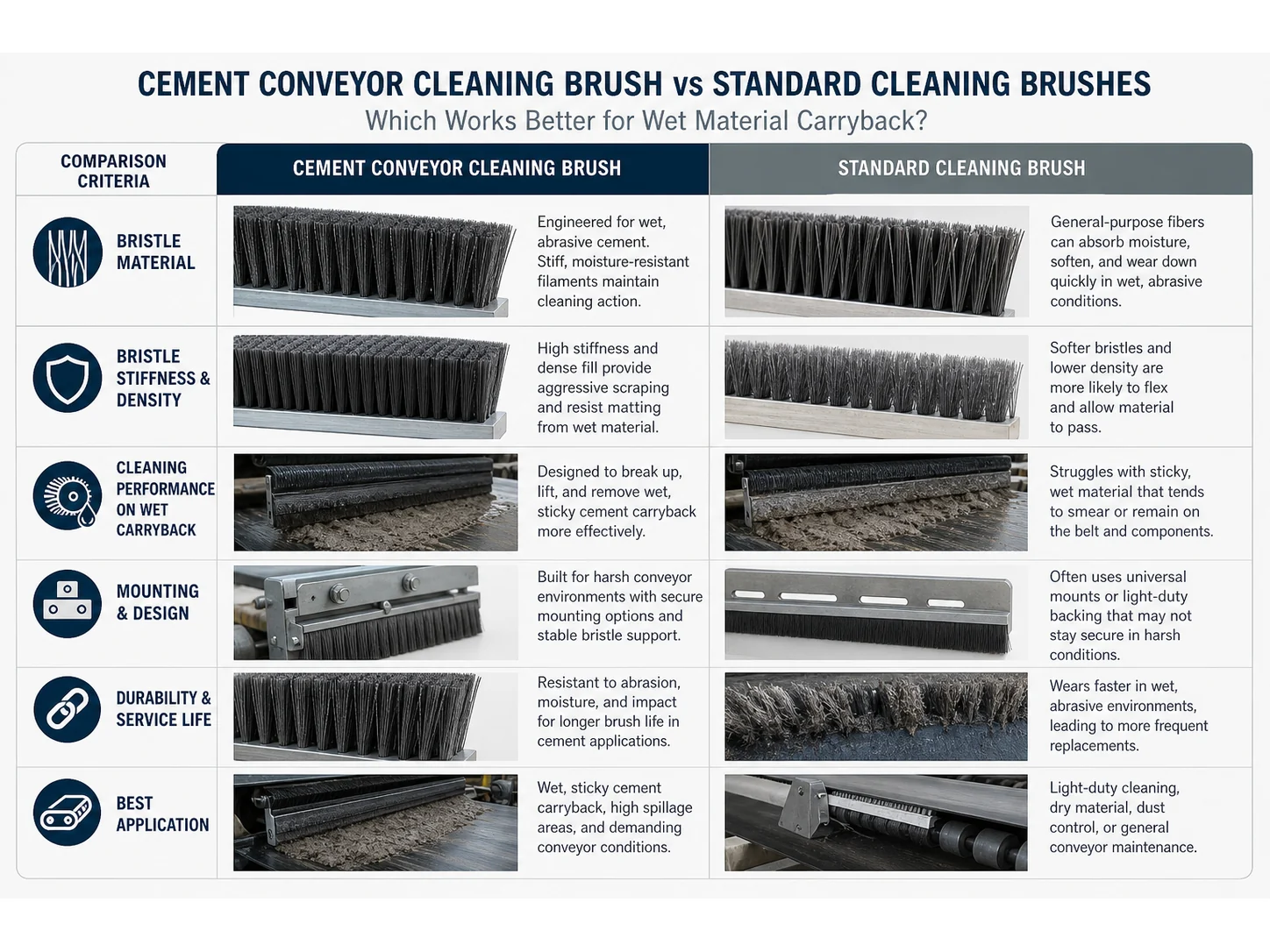 Cement Conveyor Cleaning Brush vs Standard Cleaning Brushes: Which Works Better for Wet Material Carryback?