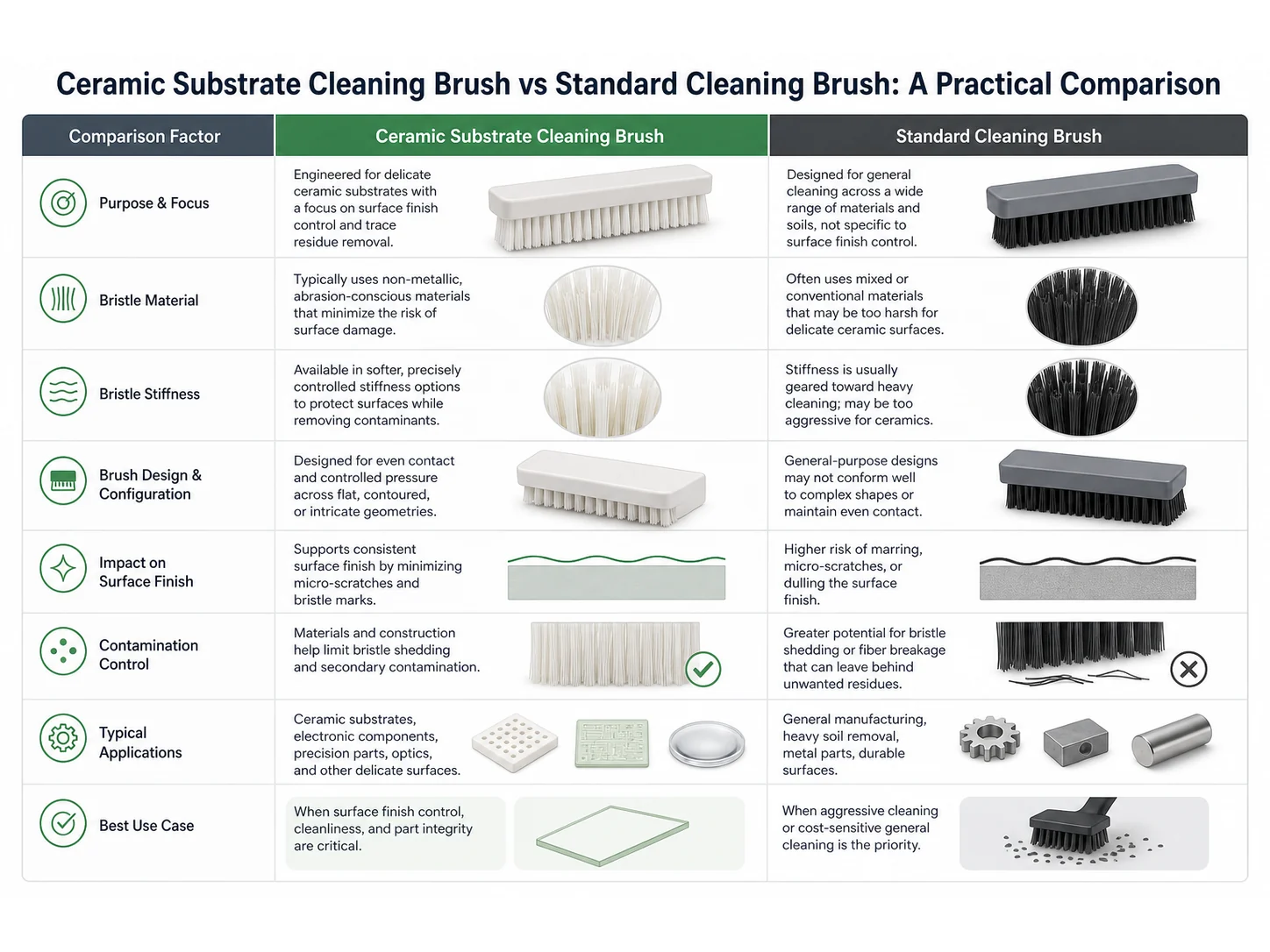Ceramic Substrate Cleaning Brush vs Standard Cleaning Brushes: Which Works Better for Surface Finish Control?