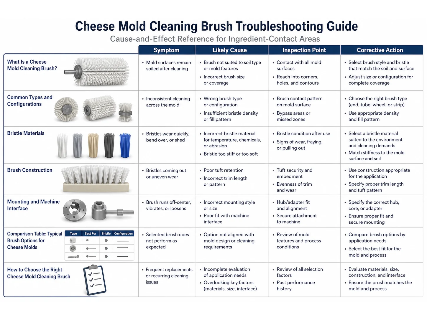 Cheese Mold Cleaning Brush Guide: Materials, Size, and Mistakes for Ingredient-Contact Areas