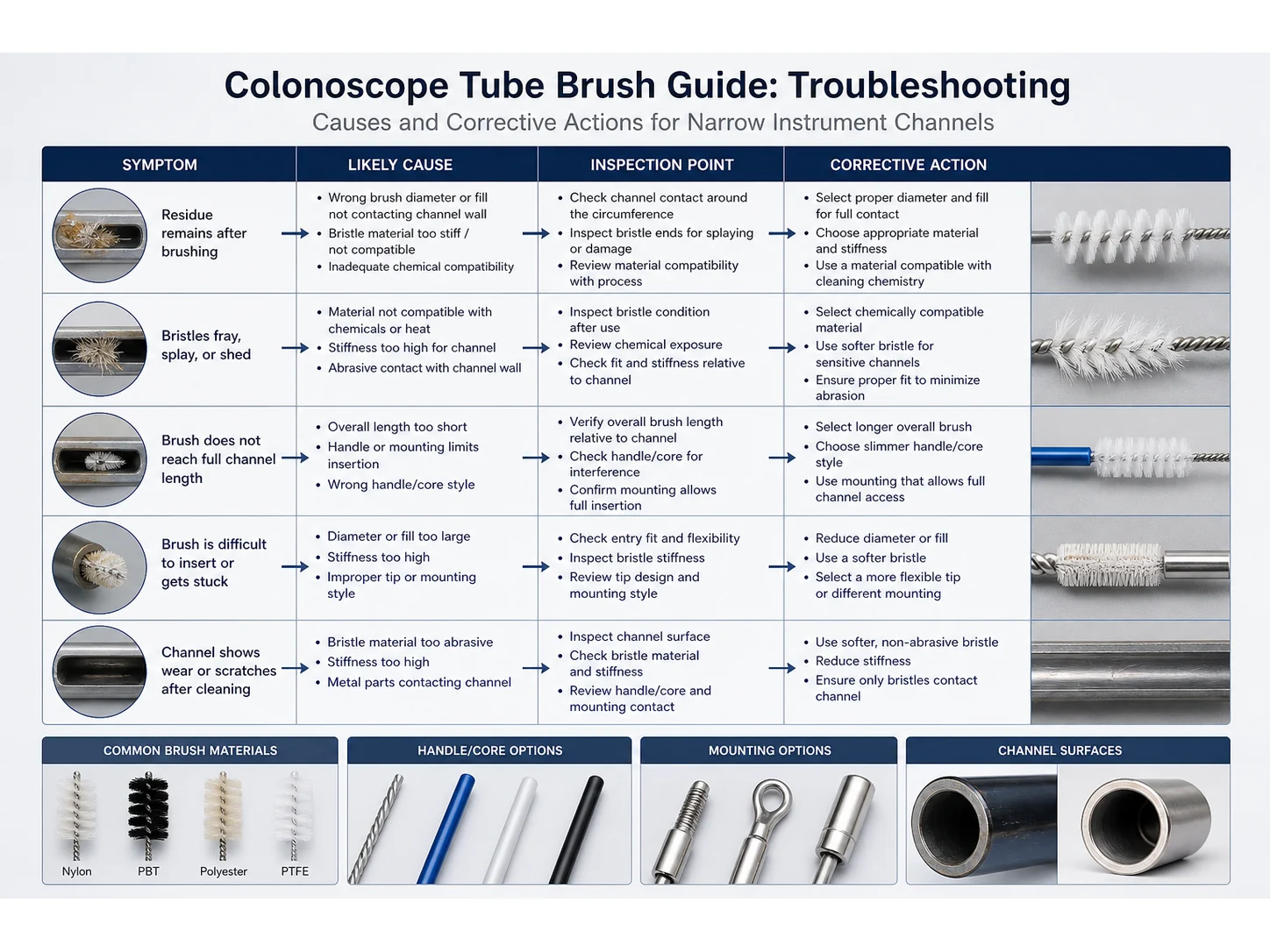 Colonoscope Tube Brush Guide: Materials, Size, and Mistakes for Narrow Instrument Channels cleaning brush guide