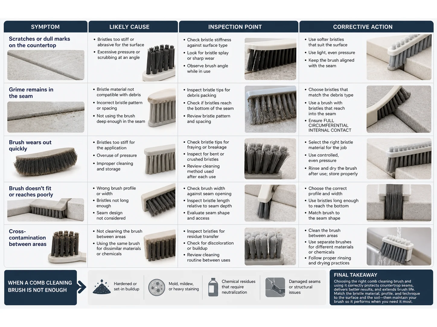 Common Comb Cleaning Brush Mistakes in Countertop Seams and How to Avoid Them