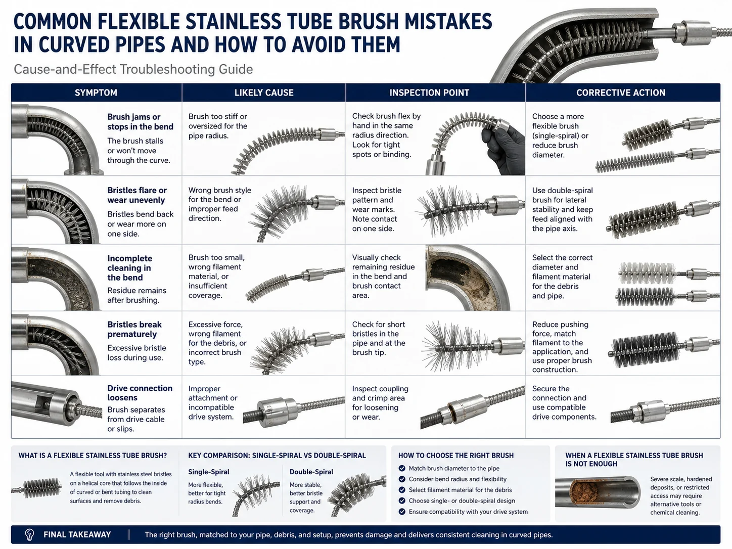 Common Flexible Stainless Tube Brush Mistakes in Curved Pipes and How to Avoid Them cleaning brush guide