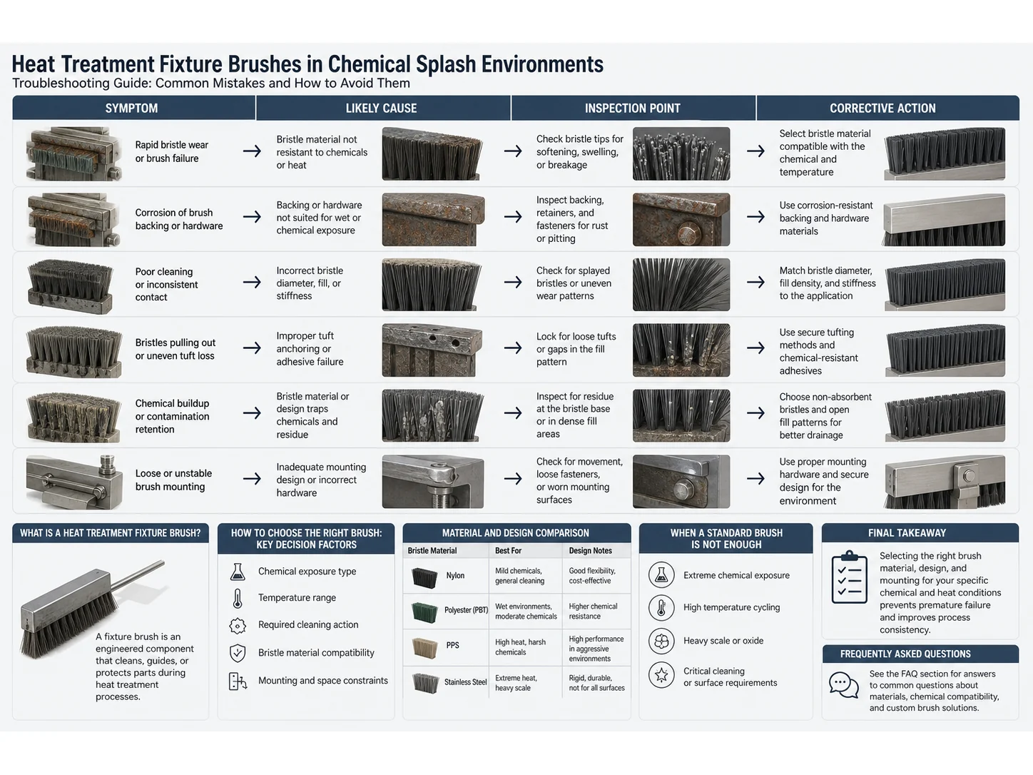 Common Heat Treatment Fixture Brush Mistakes in Chemical Splash Environments and How to Avoid Them