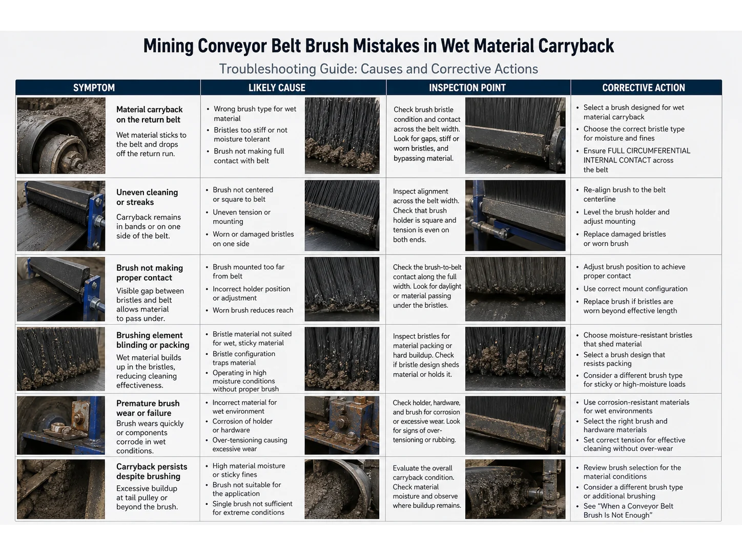 Common Mining Conveyor Belt Brush Mistakes in Wet Material Carryback and How to Avoid Them