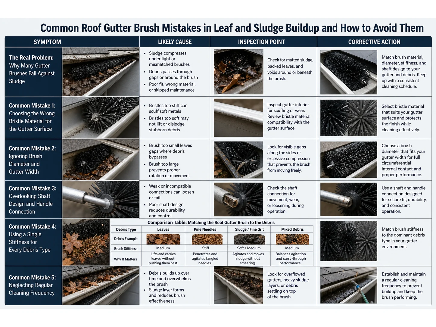 Common Roof Gutter Brush Mistakes in Leaf and Sludge Buildup and How to Avoid Them cleaning brush guide