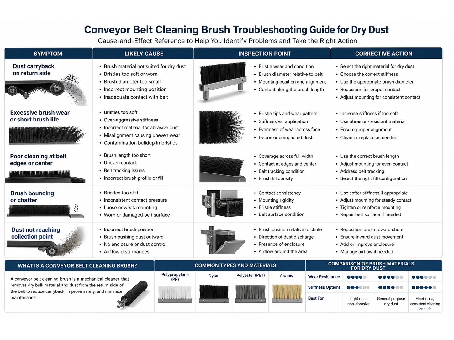 Conveyor Belt Cleaning Brush Guide: Materials, Size, and Mistakes for Dry Dust
