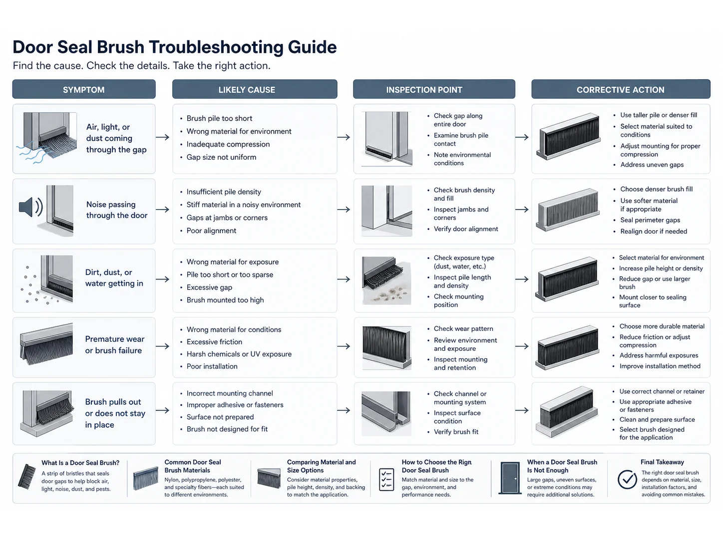 Door Seal Brush Guide: Materials, Size, and Mistakes for Door Gaps