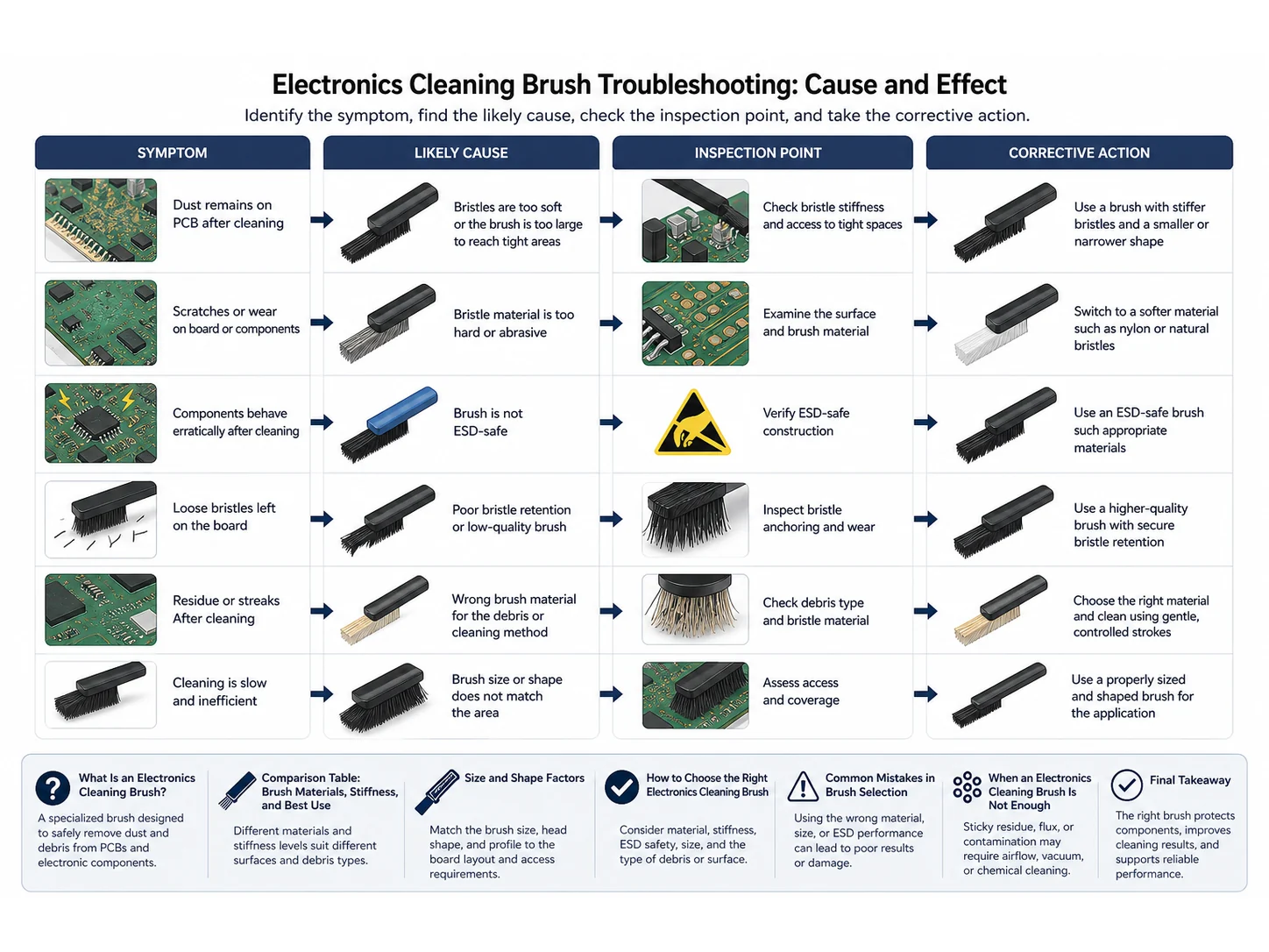 Electronics Cleaning Brush Guide: Materials, Size, and Mistakes for PCB Dust Removal