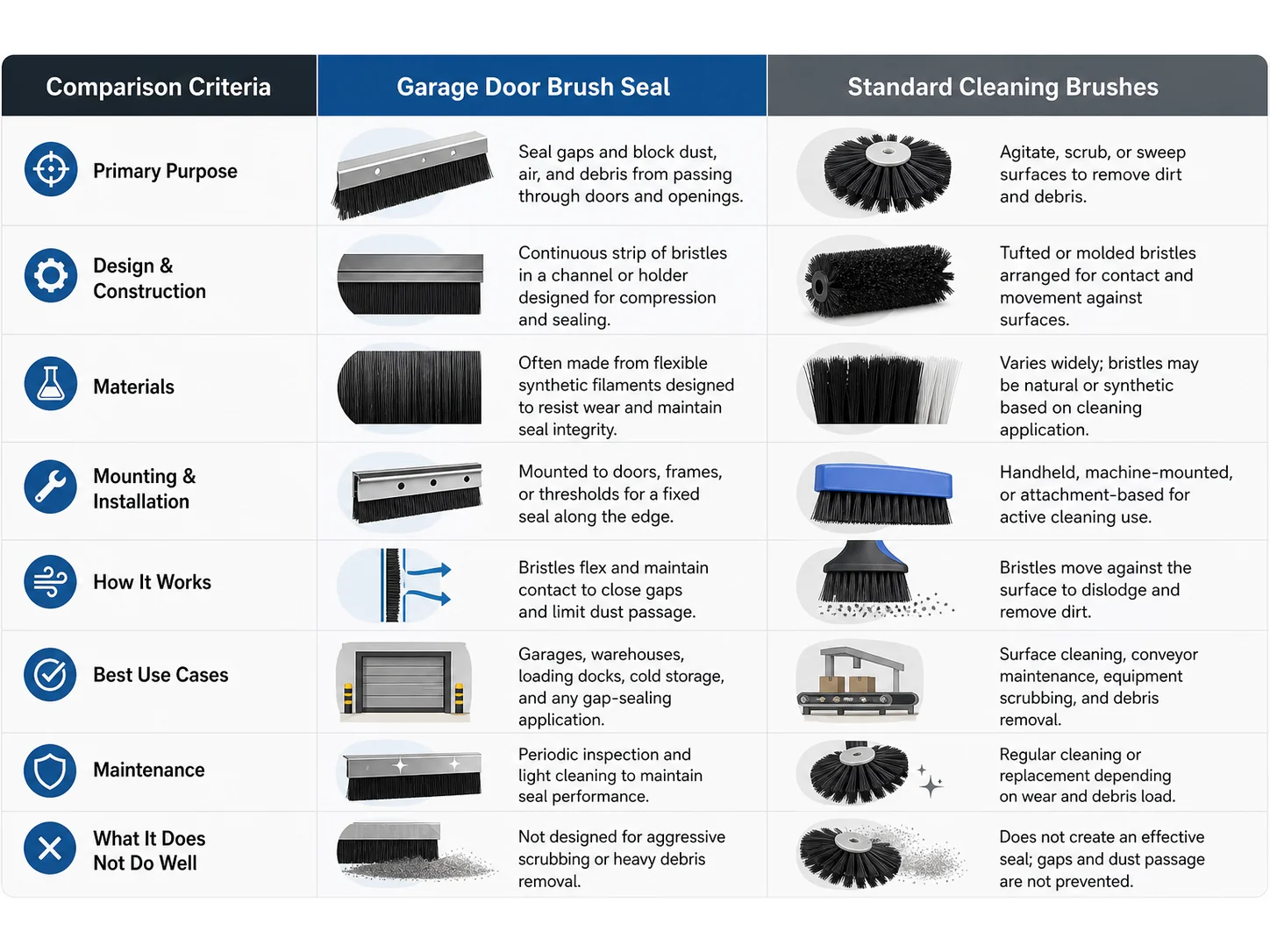 Garage Door Brush Seal vs Standard Cleaning Brushes: Which Works Better for Dust Sealing?