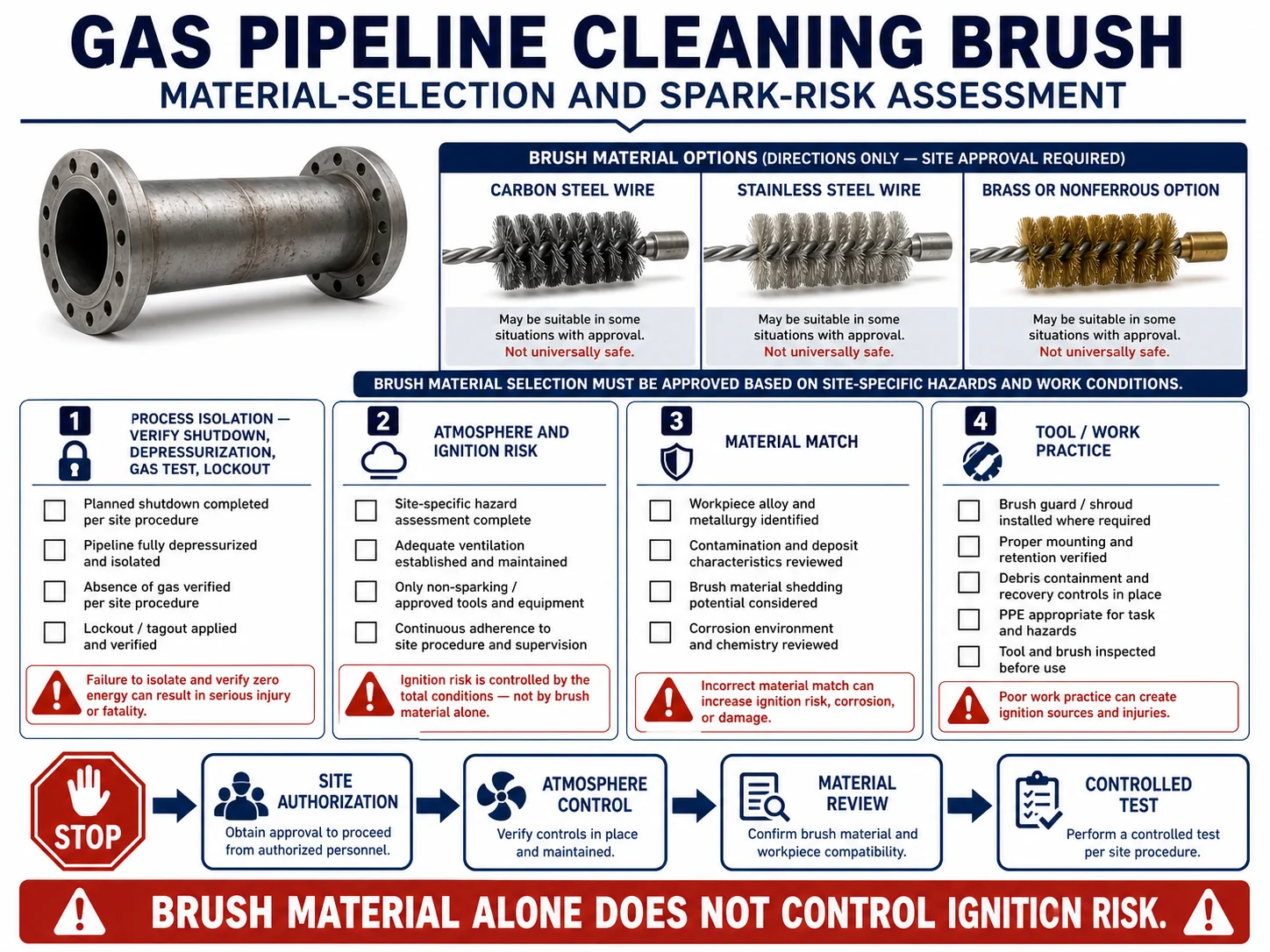 Gas Pipeline Cleaning Brush Material Selection: Spark Risk and Site Safety Factors