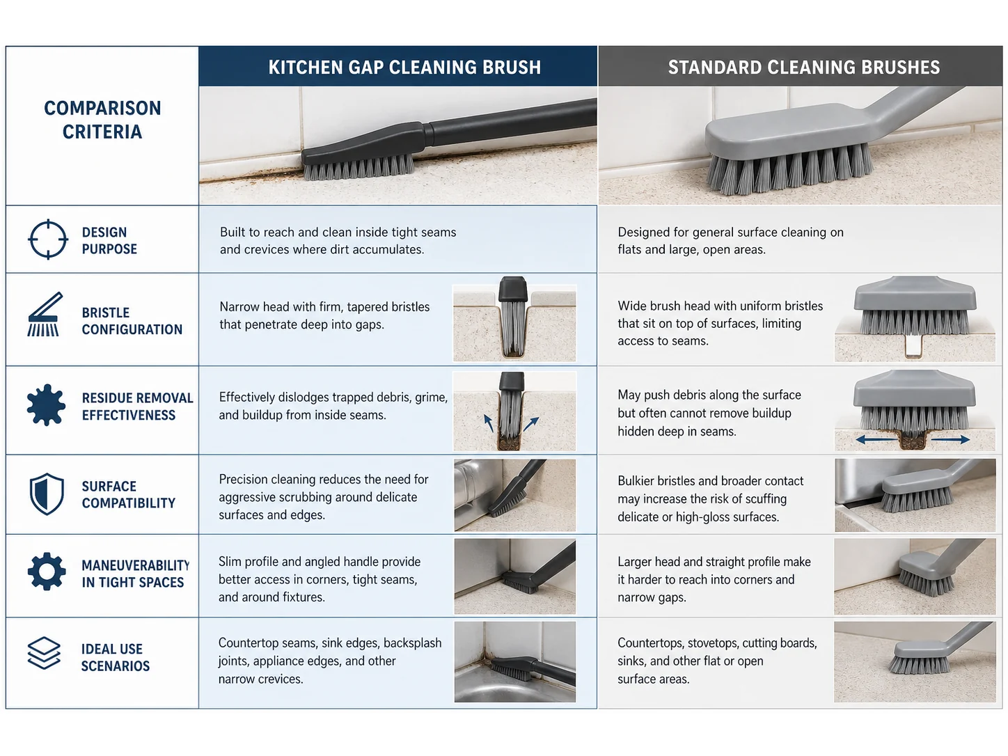 Kitchen Gap Cleaning Brush vs Standard Cleaning Brushes: Which Works Better for Countertop Seams?