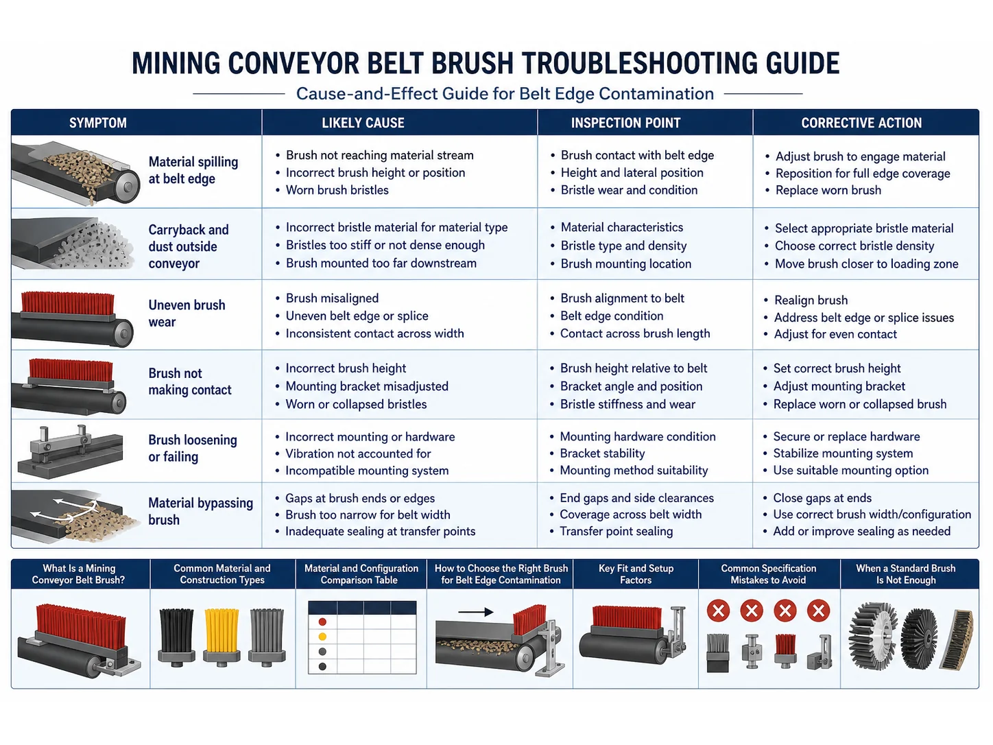 Mining Conveyor Belt Brush Guide: Materials, Size, and Mistakes for Belt Edge Contamination