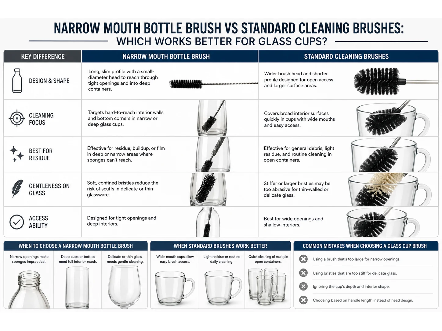 Narrow Mouth Bottle Brush vs Standard Cleaning Brushes: Which Works Better for Glass Cups?
