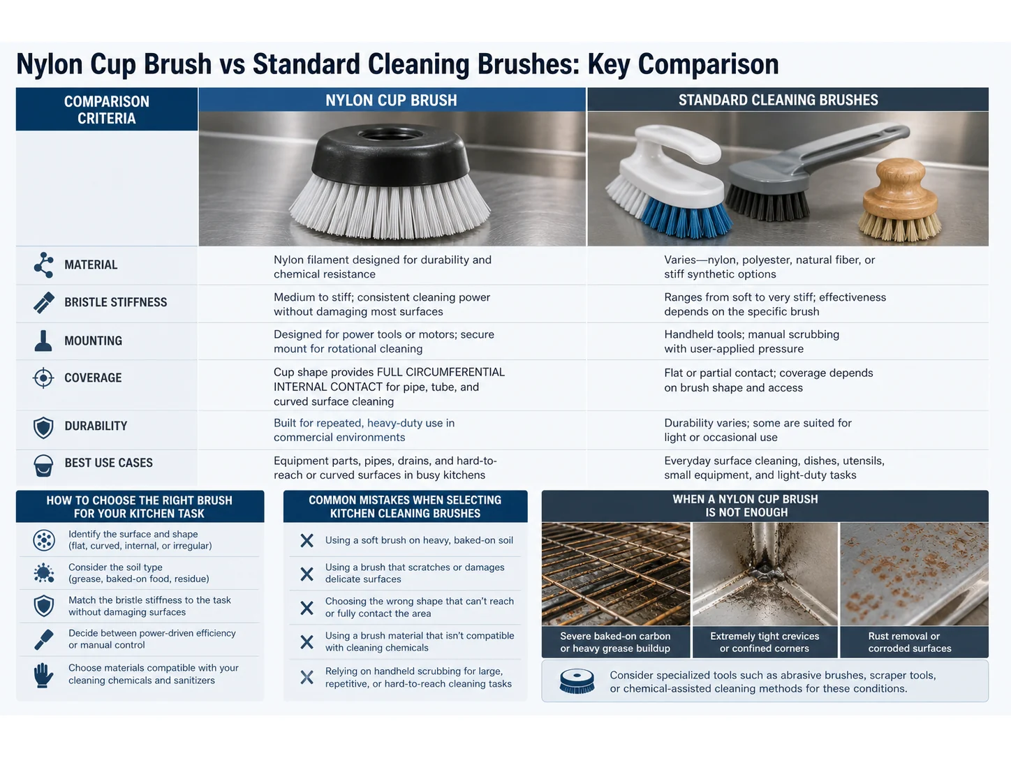 Nylon Cup Brush vs Standard Cleaning Brushes: Which Works Better for Home and Commercial Kitchens?