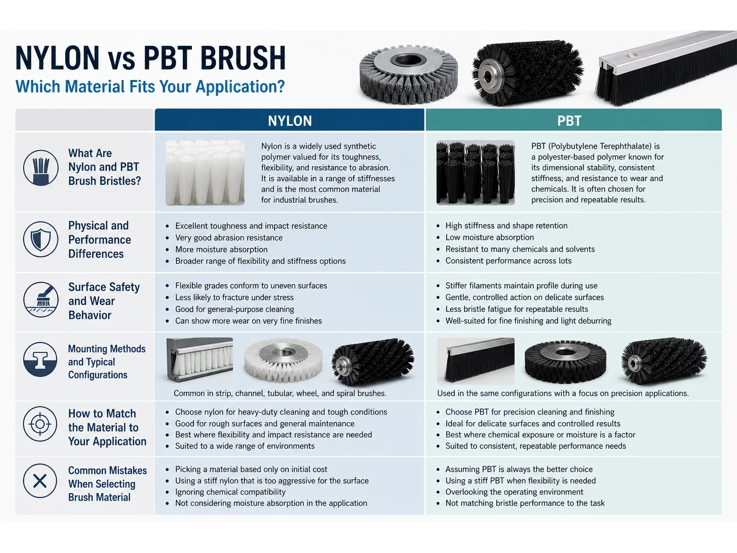 Nylon vs PBT Brush: Which Material Fits Your Application?