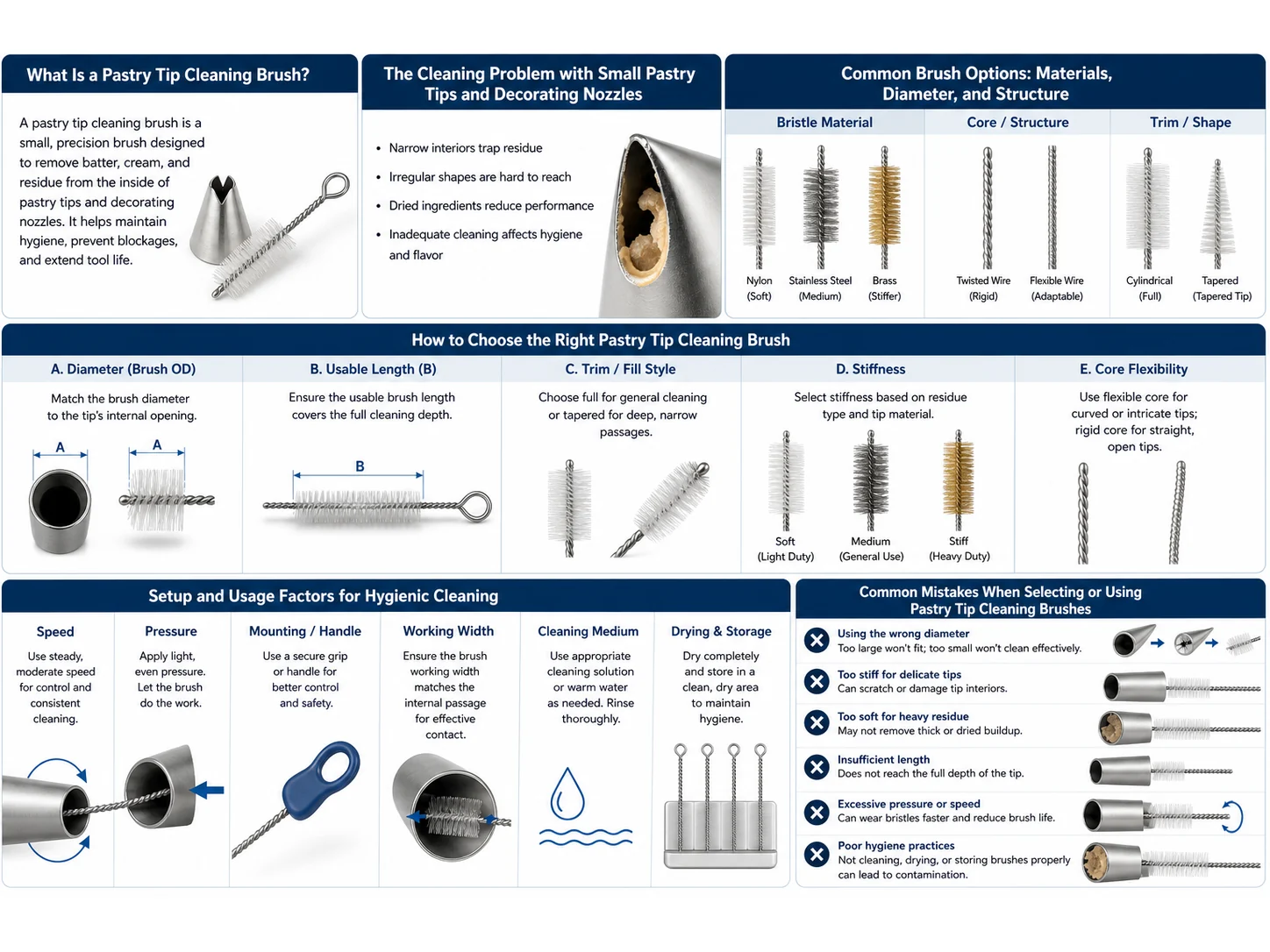 Pastry Tip Cleaning Brush: Diameter, Wire Core, and Hygiene Checks