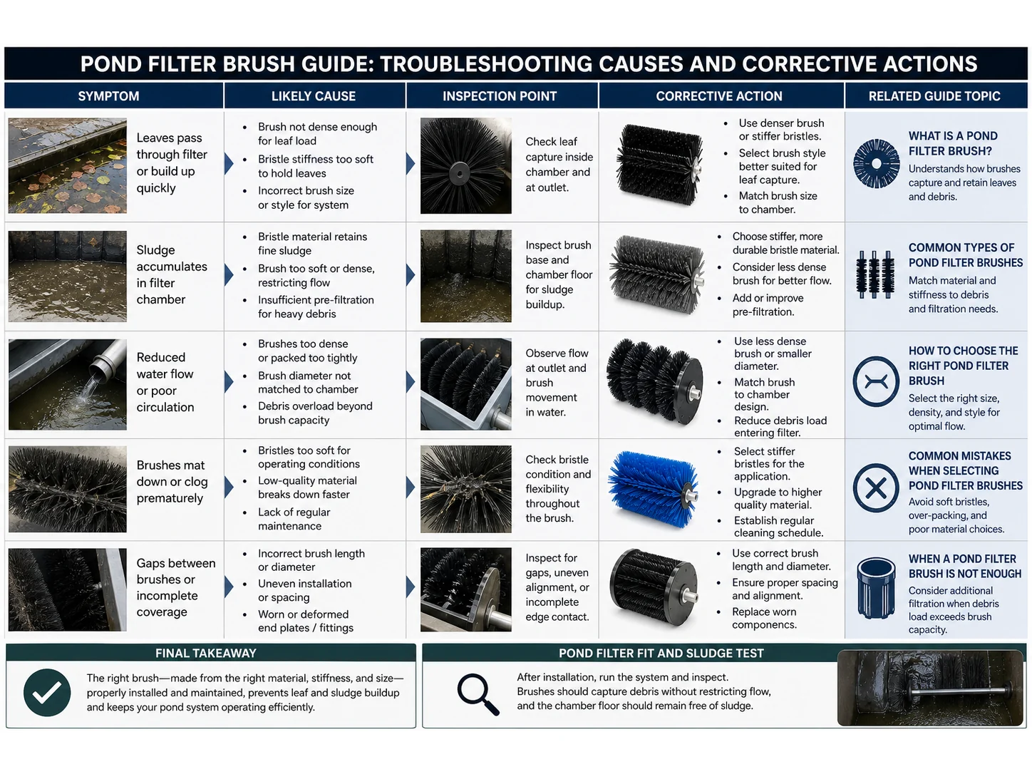 Pond Filter Brush Guide: Materials, Size, and Mistakes for Leaf and Sludge Buildup