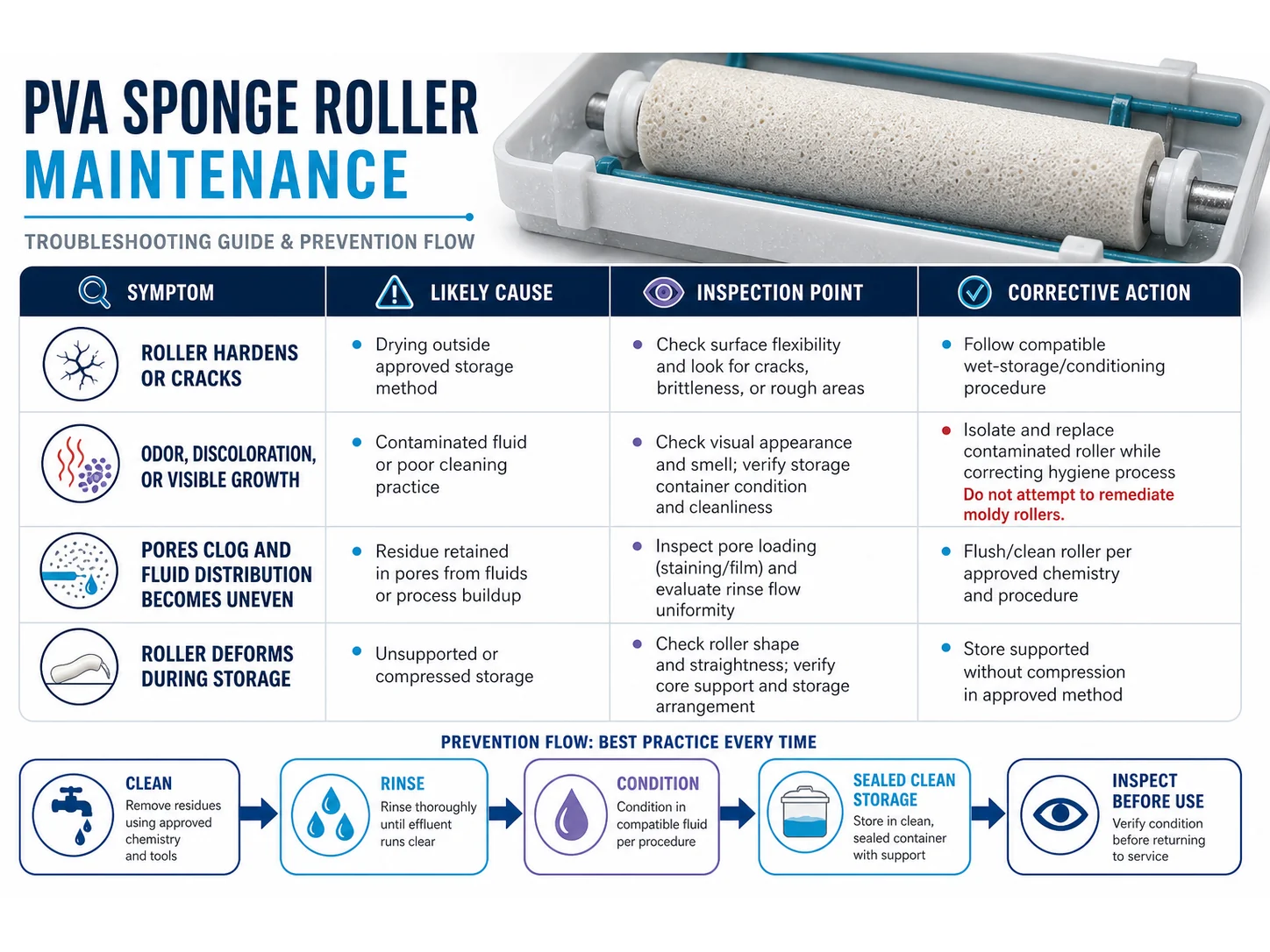 PVA Sponge Roller Maintenance: Preventing Mold and Hardening cleaning brush guide