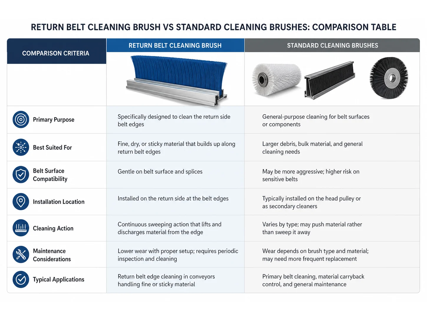 Return Belt Cleaning Brush vs Standard Cleaning Brushes: Which Works Better for Belt Edge Contamination?