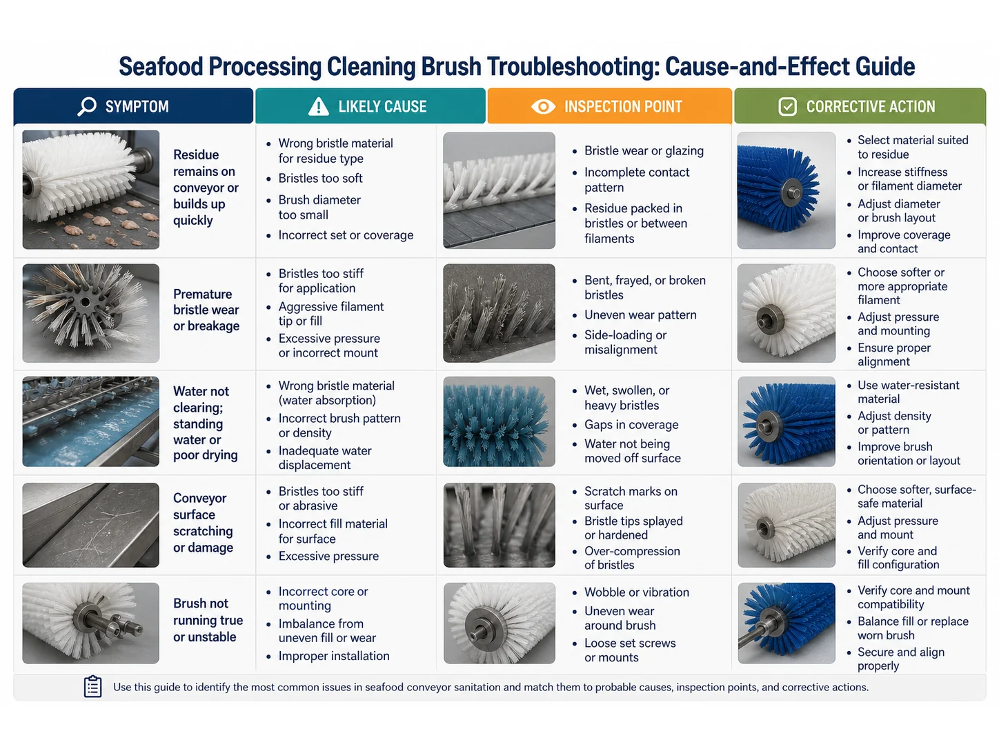 Seafood Processing Cleaning Brush Guide: Materials, Size, and Mistakes for Conveyor Sanitation