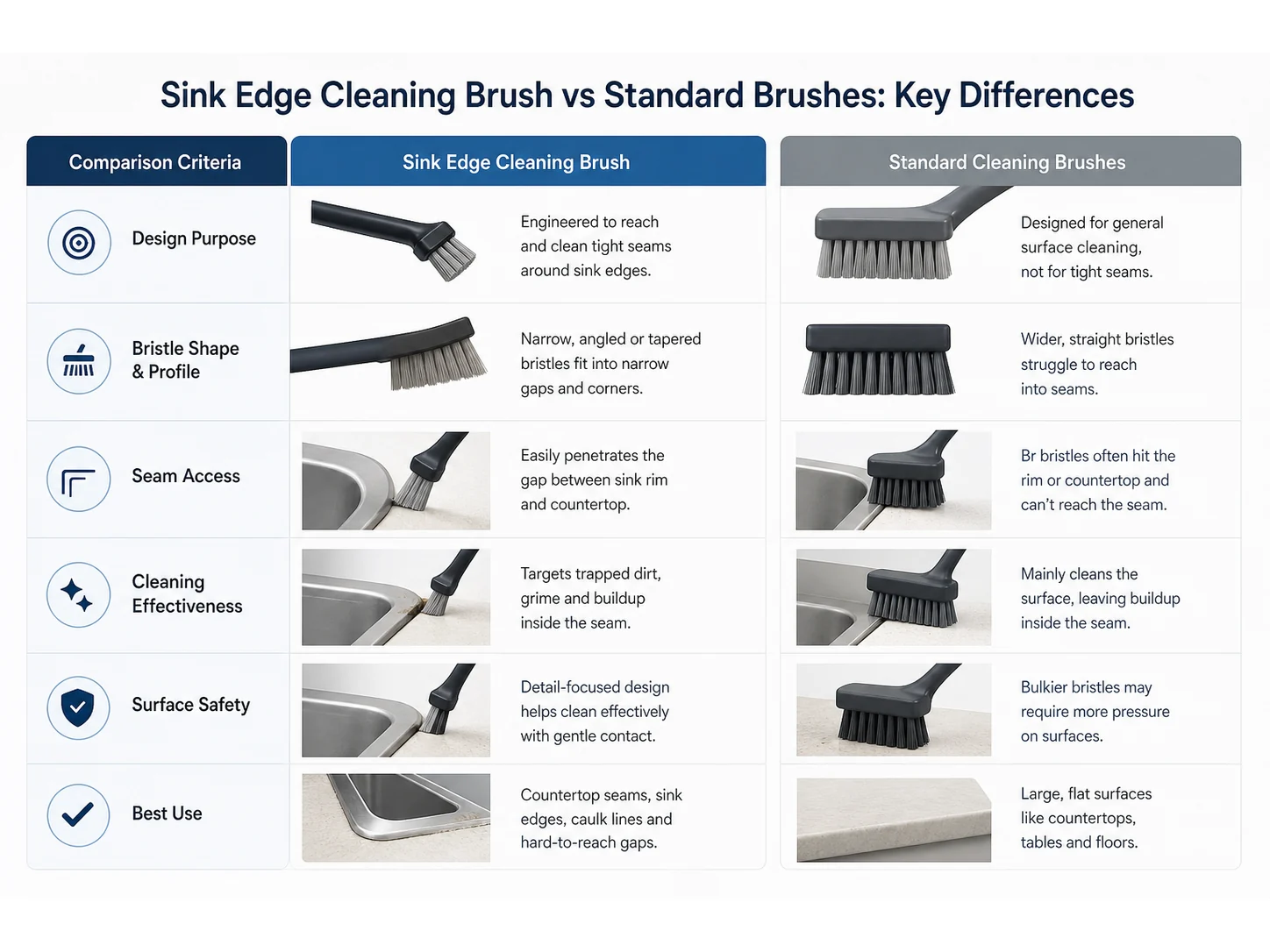 Sink Edge Cleaning Brush vs Standard Cleaning Brushes: Which Works Better for Countertop Seams?