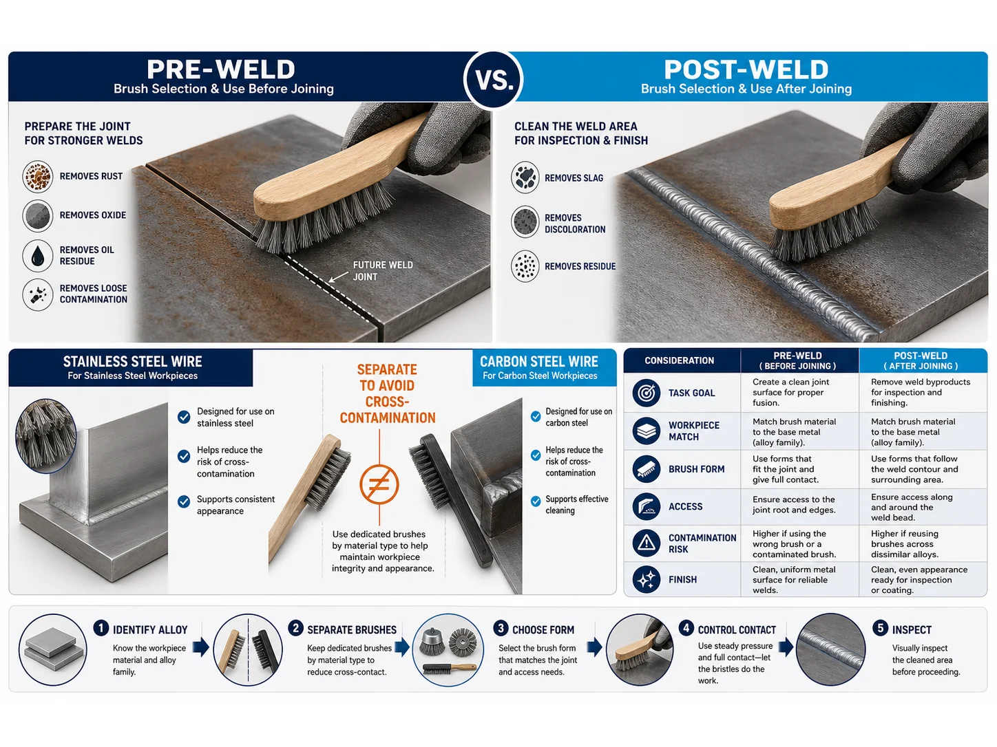 Weld Cleaning Brush Selection: Pre-Weld vs Post-Weld Applications