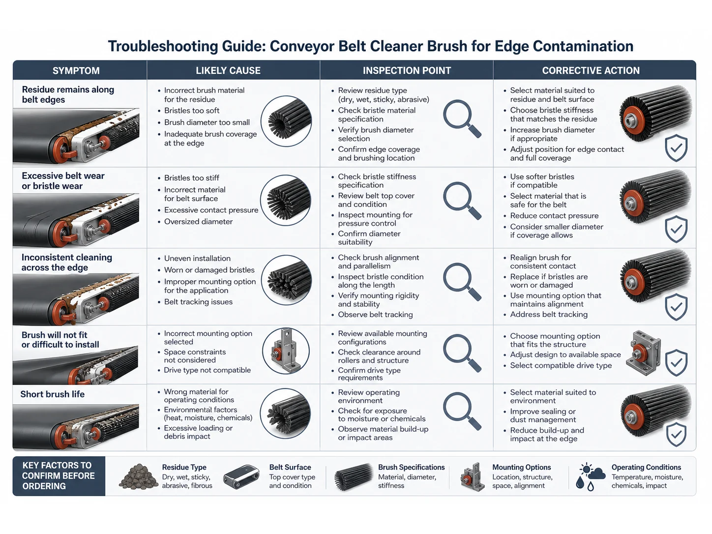 What Buyers Should Check Before Ordering a Custom Conveyor Belt Cleaner Brush for Belt Edge Contamination